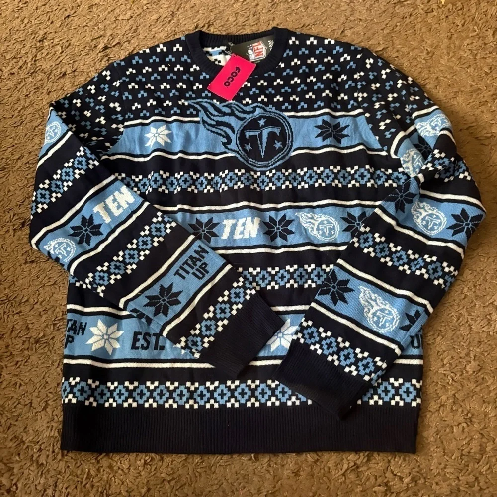 NFL FOCO Tennessee Titans Ugly Christmas Sweater NEW Large Blue Football XL